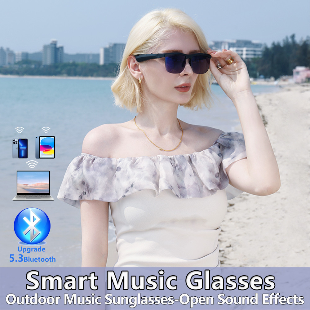 Smart Bluetooth Audio Sunglasses Open Ear Directional Sound Headphones Day Night Dual Use UV Protect