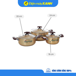 Bộ 3 nồi nhôm anod nắp kính Sunhouse SH6634