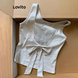 Áo kiểu Lovito hở lưng thắt nơ phía sau màu trơn phong cách thường ngày dành cho nữ LNE61001