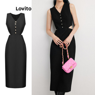 Đầm Lovito màu trơn cài nút phong cách thanh lịch cho nữ L85AD139
