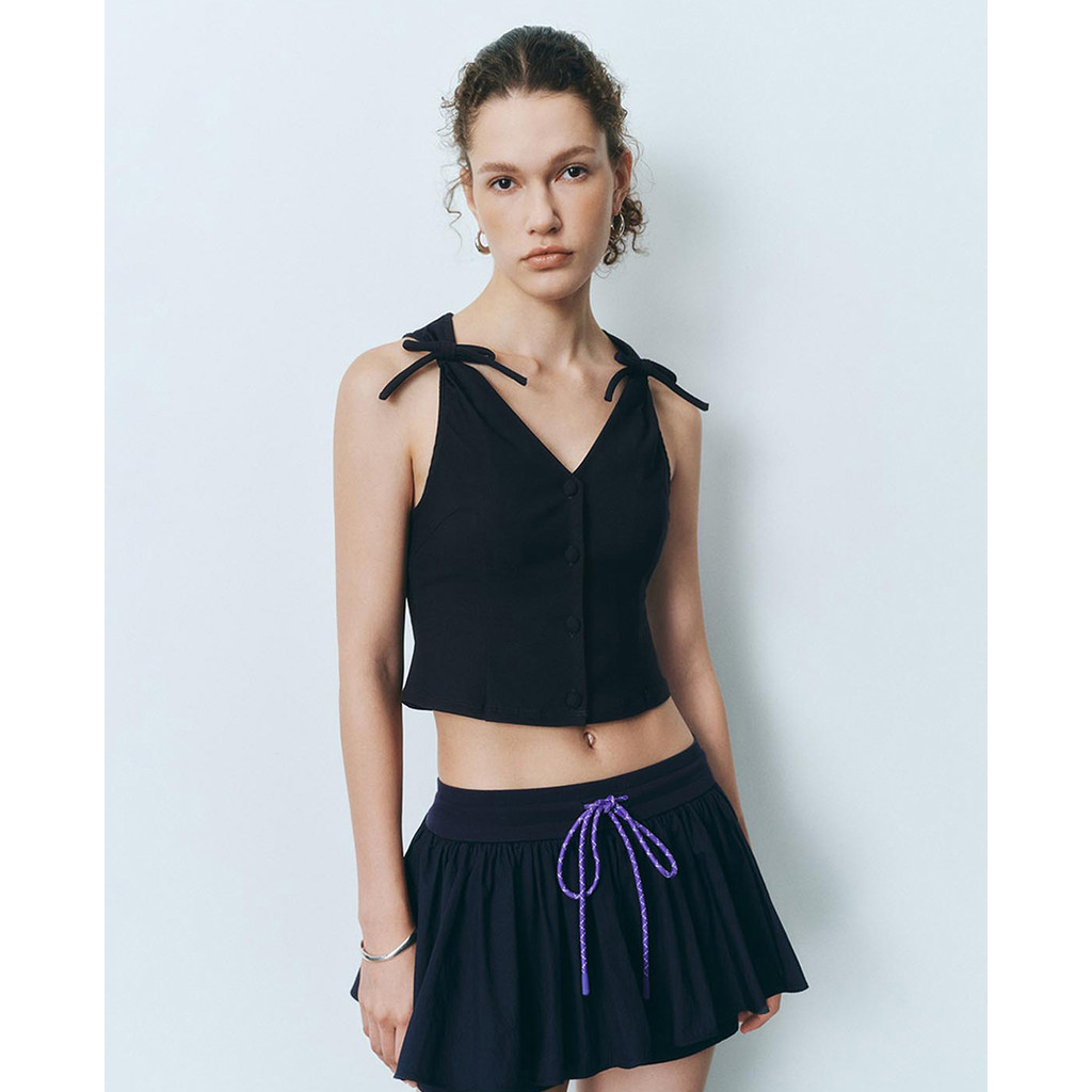 URBAN REVIVO - Áo sát nách nữ cổ V phối nơ UYU250074-LA1