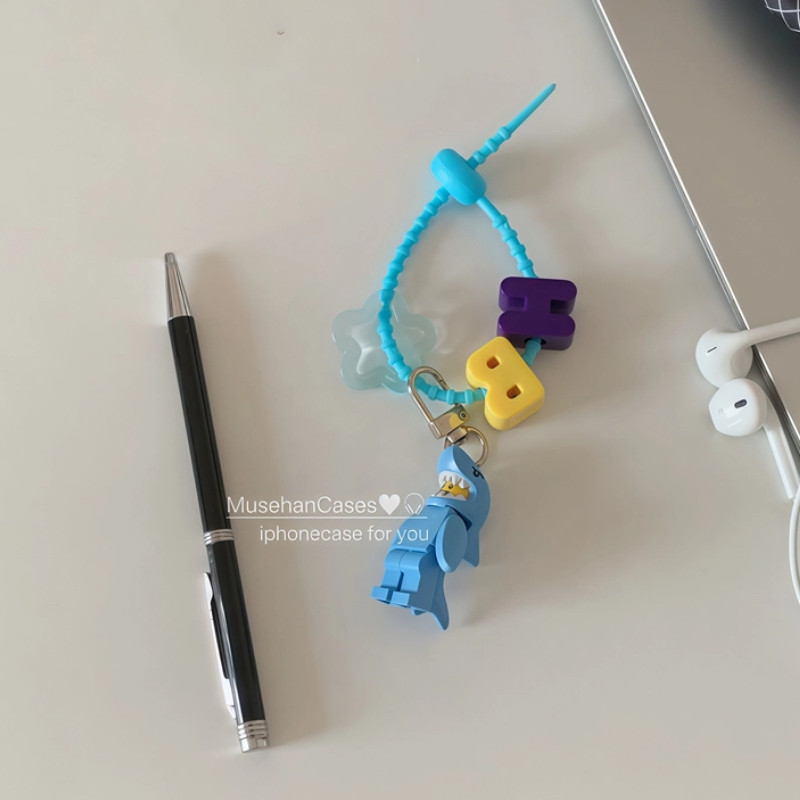 Ngôi Sao Hàn Quốc hanbi Lee hanbi Cùng Phong Cách Cá Mập Xanh Dễ Thương Khối Xây Dựng Móc Khóa Túi M