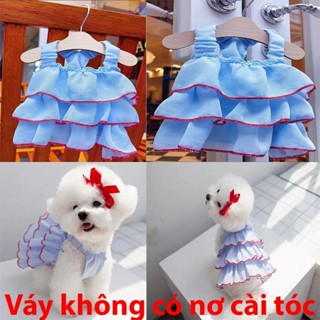 Váy xanh nhiều lớp mùa xuân và mùa hè cho chó mèo, quần áo cho chó cưng, quần áo cho chó