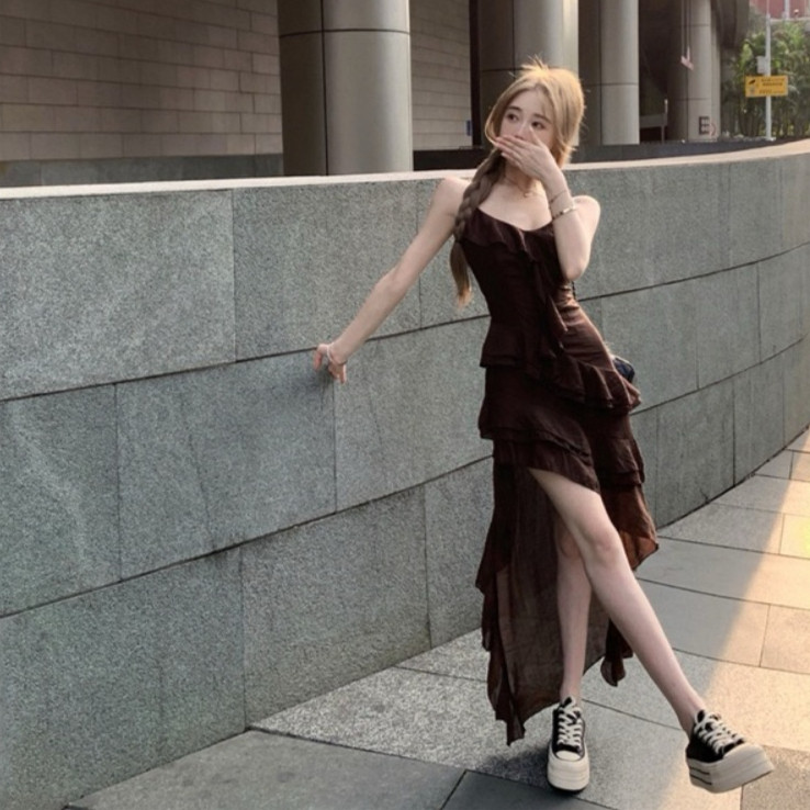 RICH-THEY Váy Hai Dây Phong Cách Retro Dành Cho Nữ Mùa Hè Váy Xếp Nếp Thời Trang Mới Gợi Cảm | BigBuy360 - bigbuy360.vn