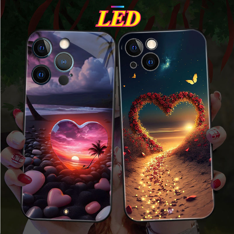 Kính tình yêu Đèn LED phát sáng vỏ điện thoại Vỏ bảo vệ iPhone 16promax 16pro 16 15 15Promax 15pro 1