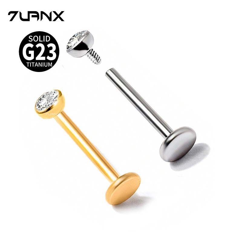 1 Cái G23 Titan Labret Lip Stud 3mm Zirconia Bên Trong Chủ Đề Sụn Bông Tai Stud Xoắn Lobe Tươi Xuyên