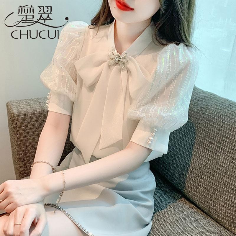 [Shop Hot Sale] Áo Sơ Mi Voan Tay Ngắn Nữ Mùa Hè Giảm Tuổi Phong Cách Phương Tây Áo Sơ Mi Nhỏ 2025 P