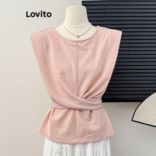 Áo kiểu Lovito màu trơn thắt nút phong cách thường ngày cho nữ LNE71233