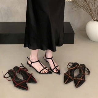  Giày dép cao gót nữ sandal quai hậu chữ thập mũi nhọn SƯỜN cao 5 cm 