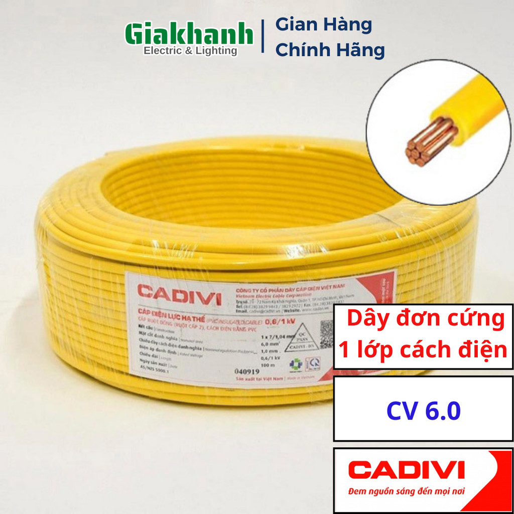 Dây Điện Đơn 1 Lõi, 1 Lớp Cách Điện Cadivi CV 6.0 – 0,6/1kV
