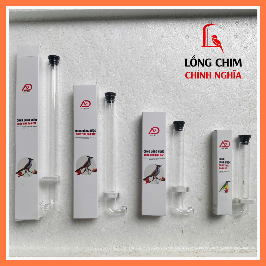 Ống thuỷ tinh đựng nước cho chim khuyên, hút mật, chào mào, choè,... đủ size giá rẻ, MẪU MỚI NÚT ĐEN CAO CẤP, siêu bền