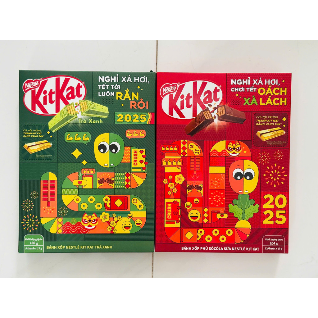 Hộp Giấy Bánh Xốp Phủ Socola Kitkat (Mẫu Tết 2025)
