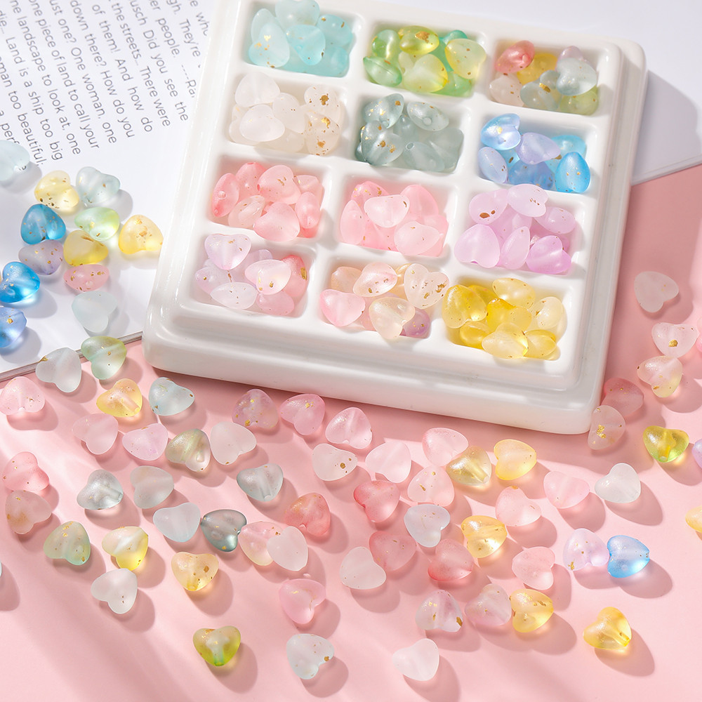 St. kunkka 50 chiếc 9 * 10mm Acrylic Gradient Rắc hạt trái tim vàng Miếng đệm hạt có thể được sử dụng để làm vòng cổ DIY