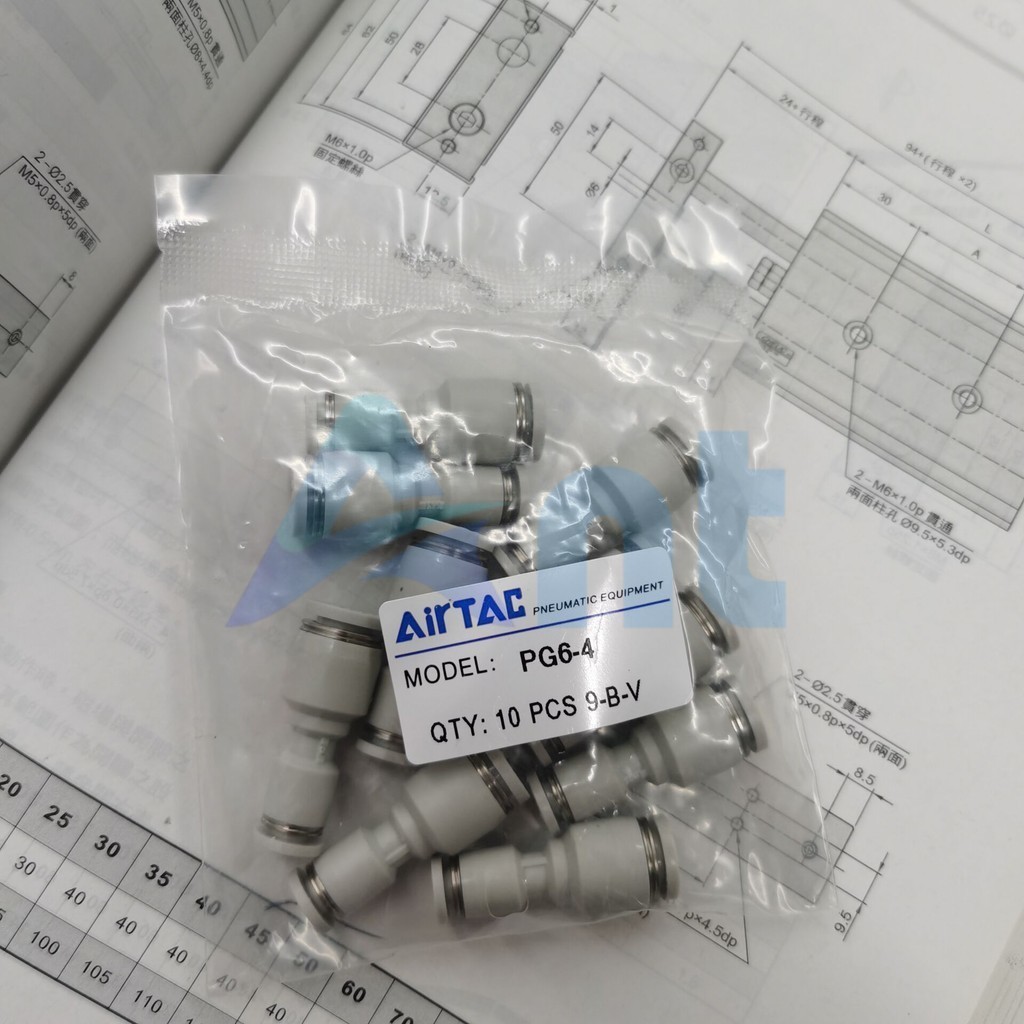 Đầu Nối Ống Khí Chính Hãng Airtac  PG6-4 Khớp Nối Đường Kính Thay Đổi Bằng Nhựa 8-8 6/10