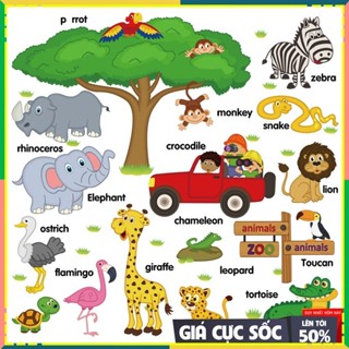  SALE  30 mẫu decal tranh dán tường các con vật cho bé học tiếng anh hình sticker dán tường cho bé 