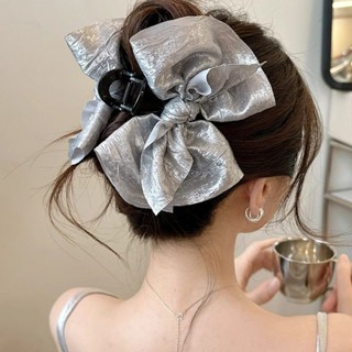 [Y2K Bạc Sáng] Kẹp Tóc Nơ Cực Lớn Cho Nữ Lưng Đầu Tính Khí Kẹp Cá Mập