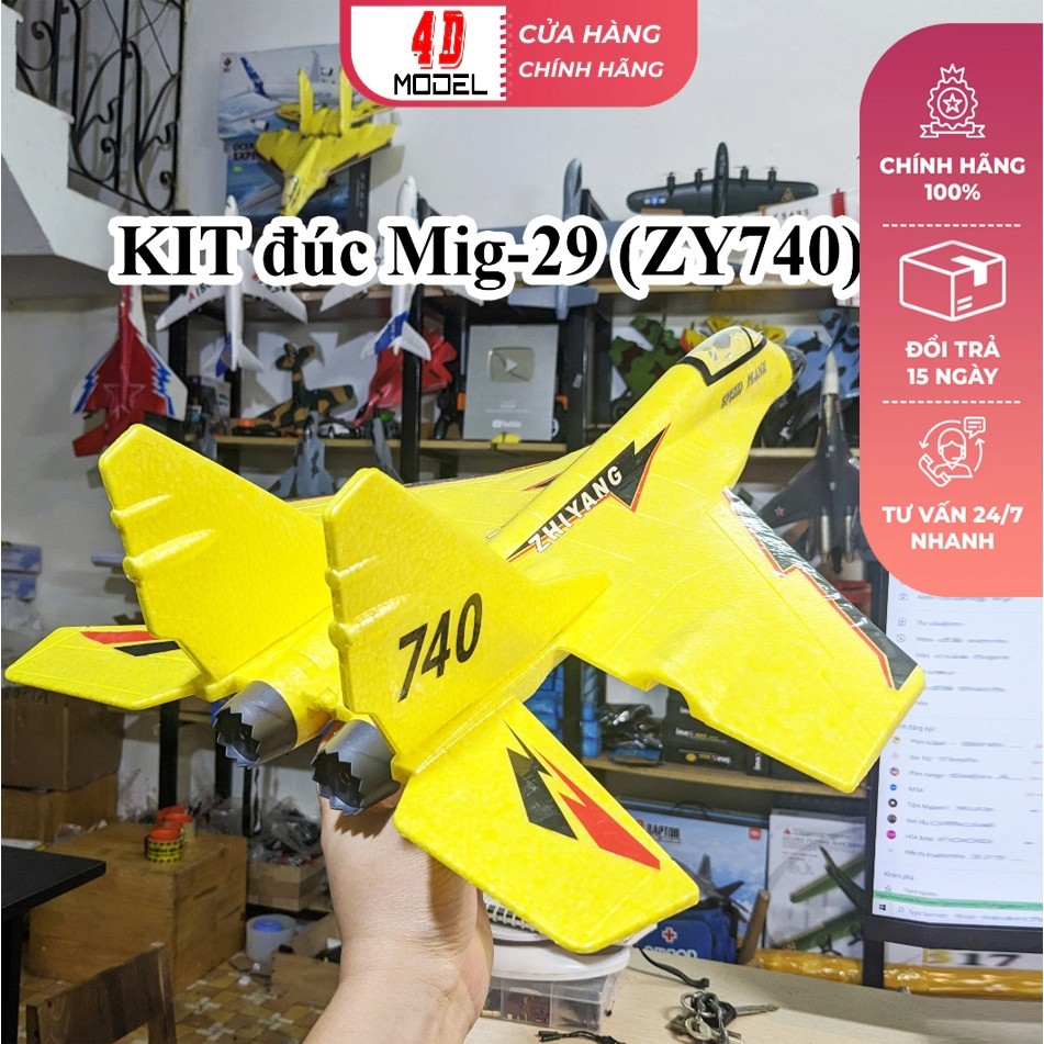 Vỏ KIT đúc Mig-29 (ZY740). Xốp EPP siêu dẻo, bao đập. Dài 60cm Sải Cánh 44cm. Vỏ Xốp Máy Bay