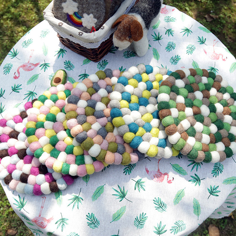 < Elegant > Coaster Làm Bằng Tay 20cm Len Nỉ Coaster Bàn Tròn Thảm Thấm Hút Coaster Kết Cấu Coaster 