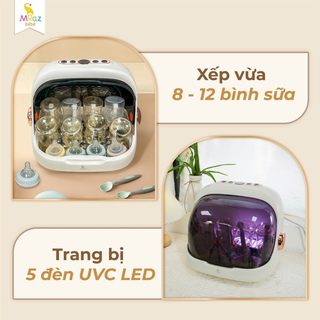 Máy úp bình sữa, tiệt trùng sấy khô tia UVC Moaz BéBé MB044 PLUS, khoang chứa 20 lit [ MẪU MỚI ]