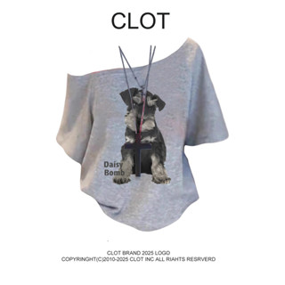 áo trễ vai nữ xám Mẫu chó con girl phố xinh bigsize mùa hè CLOT áo thun local brand