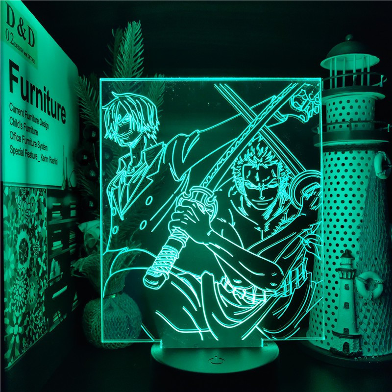 Đèn Led One Piece 3D Luffy Ace Sunshine Tàu cướp biển Roronoa Zoro với thanh kiếm Đèn ngủ hình để tr