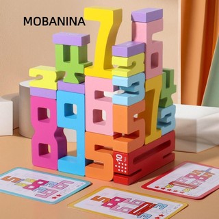 Khối xây dựng số MOBANINA, Đồ chơi trò chơi xếp chồng nhiều màu sắc bằng gỗ, Hỗ trợ giảng dạy khai sáng Montessori nhận thức kỹ thuật số cho trẻ em