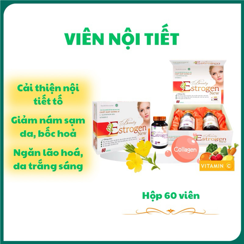 Viên uống nội tiết tố nữ Beauty Estrogen New hộp 60 viên giúp cải thiện nội tiết, làm đẹp da và ngăn