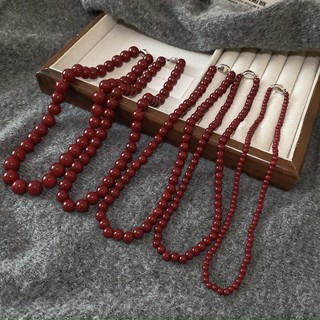 Vòng cổ ngọc trai đỏ cổ điển thời trang khí chất thủy tinh đính cườm vòng cổ đơn giản niche trang sức cao cấp bán buôn cho nữ