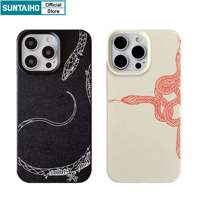 Suntaiho Thời Trang Đơn Giản Vỏ Rắn Họa Tiết Cặp Đôi Ốp Lưng Điện Thoại Iphone 16 15 14 13 12 11 Pro Max IP 7 8 Plus Iphon X Xs XR Xs Max Silicon Mềm Cao Cấp Chống Sốc