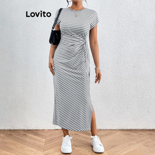 Đầm Lovito họa tiết sọc dây buộc phía trước phong cách thường ngày cho nữ LNL65259