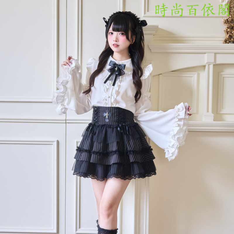 [Nơ Miễn Phí] Áo Sơ Mi Tay Ji Nữ Dòng Của Tôi Sản Xuất Đại Chúng Áo Sơ Mi Top Gothic Gothic Gothic G