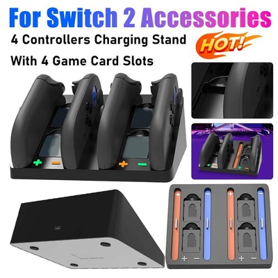 Trạm sạc Fonken cho bộ điều khiển Nintendo Switch 2 với 4 khe cắm thẻ trò chơi Sạc tối đa 4 bộ điều khiển