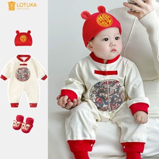 Body Dài Tay Rồng Tết Thêu LOTUKA Chất Cotton Cho Bé, Bodysuit Mặc Tết Cho Bé Trai Bé Gái, Quần Áo Trẻ Em 0-12m