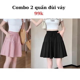  Combo 2 Quần Đùi Giả Váy Xếp ly Cạp Chun Phối Dây Nơ Buộc Sang Chảnh Có Bigsize Mặc Thoải Mái  