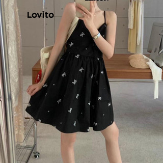 Đầm Lovito họa tiết nơ phía trước màu trơn phong cách thường ngày cho nữ LNE63028