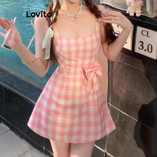 Đầm Lovito kẻ sọc có dây buộc phía trước phong cách thường ngày cho nữ LNA67007
