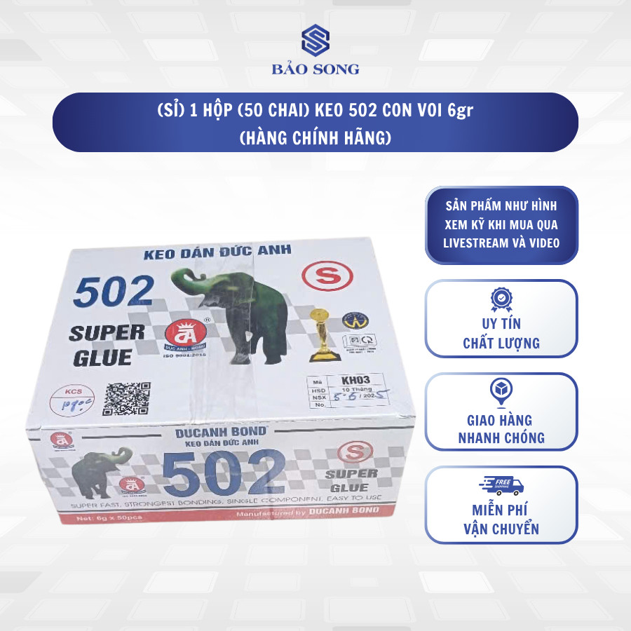[GIÁ SỈ] 1 HỘP KEO 502 gia dụng 6gr/50, 2gr/50 chai, keo dán sắt 502 chính hãng, keo con voi khô nha