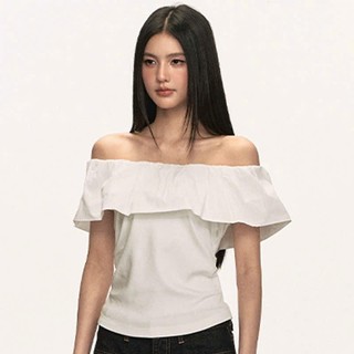  Áo croptop nữ trễ vai viền bèo dúm eo tôn dáng 