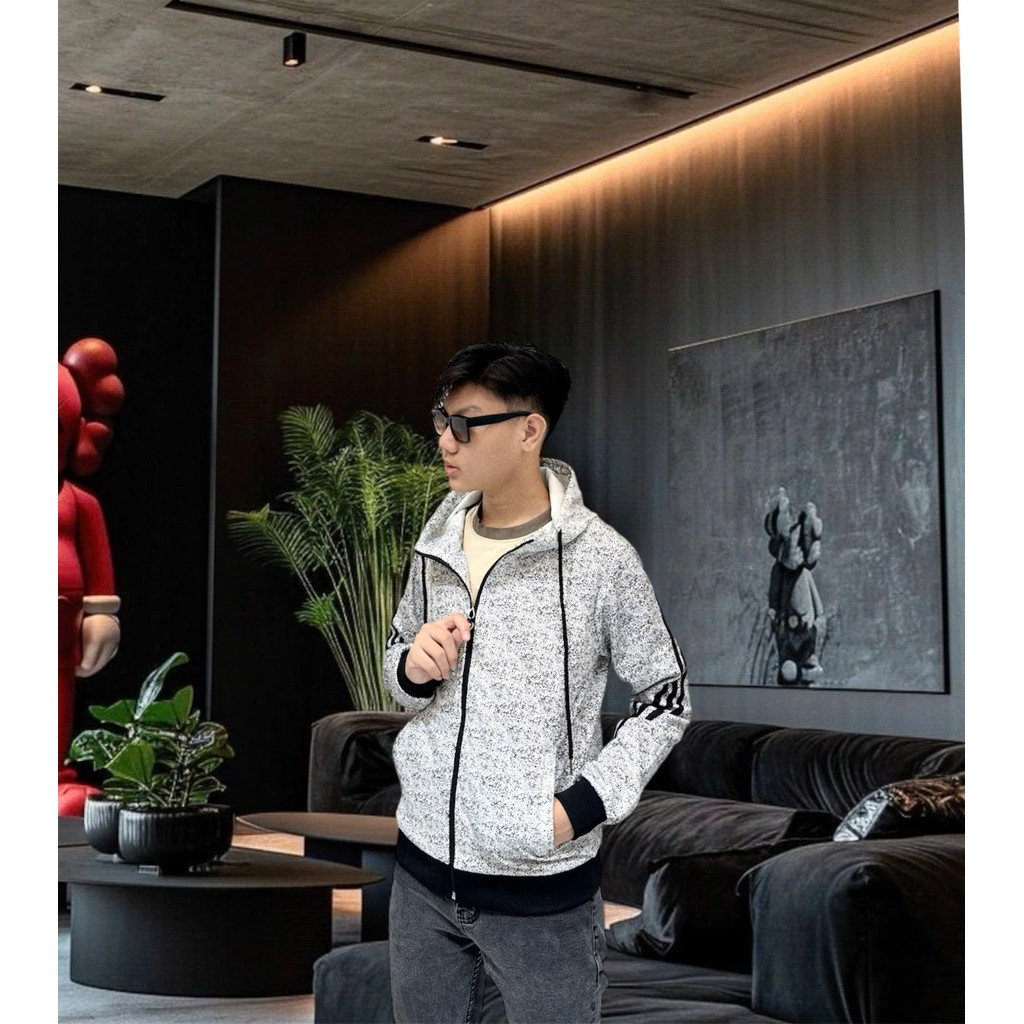 Áo khoác nam QC phối 3 sọc lưng, áo chống nắng thể thao dominic màu Xám trắng