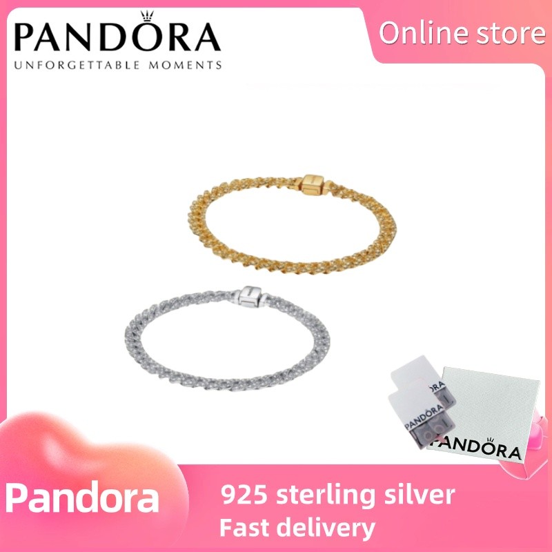 PANDORA bạc 100% S925 [593008C01] Vòng tay dây chuyền Cuba thanh toán vĩnh cửu Pandora