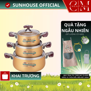 Bộ 3 Nồi Nhôm Anod Sunhouse SH6634N 16-20-24cm - Không Dùng Trên Bếp Từ - CHEAPMALL SUNHOUSE
