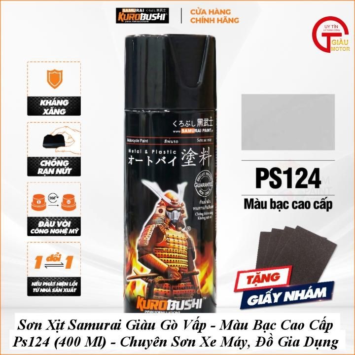 Sơn Xịt Samurai Giàu Gò Vấp - Màu Bạc Cao Cấp Ps124 (400 Ml) - Chuyên Sơn Xe , Đồ Gia Dụng