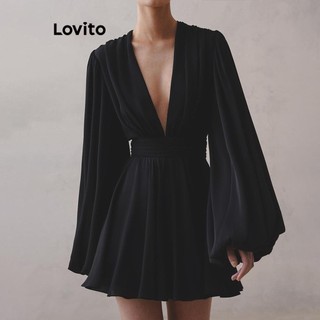 Đầm Lovito có dây kéo xếp nếp màu trơn phong cách thanh lịch cho nữ LNL58073