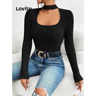 Áo thun Lovito màu trơn cắt xẻ phong cách thường ngày cho nữ LNL65389