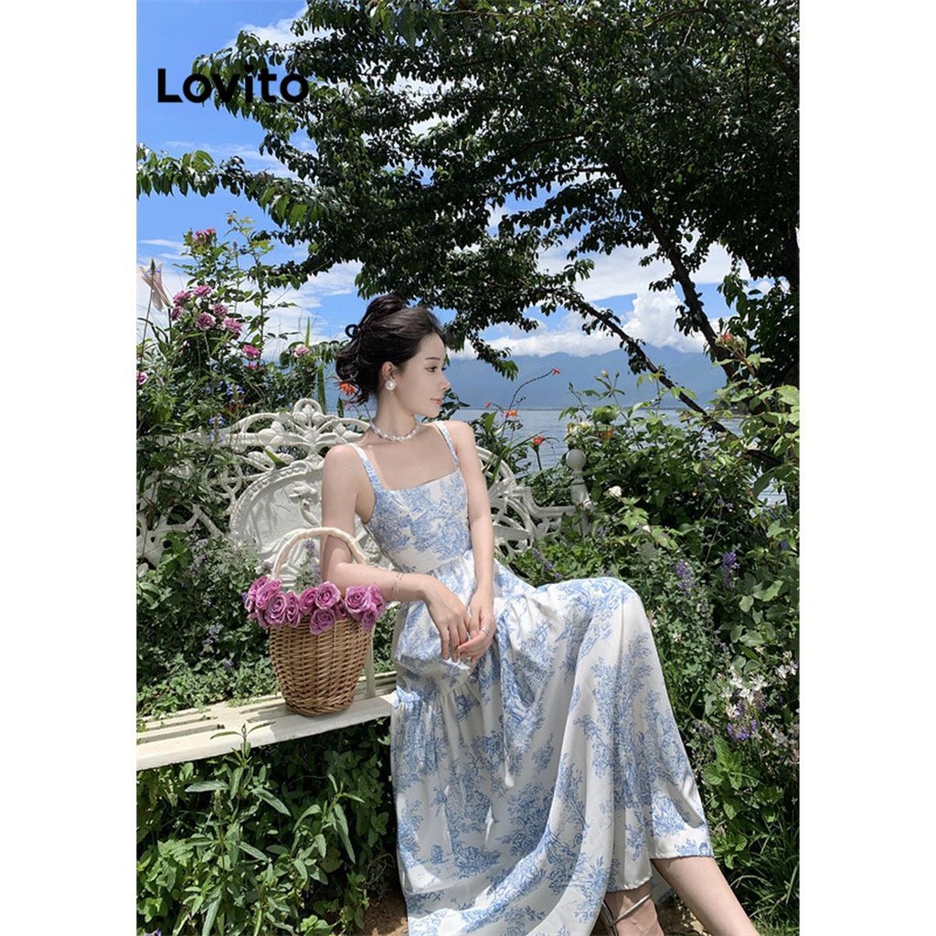 Đầm Lovito họa tiết hoa thắt nơ lưng phong cách thanh lịch cho nữ LNE67273 | BigBuy360 - bigbuy360.vn