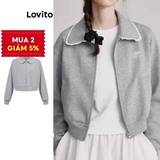 Lovito Áo khoác dễ thương Áo khoác có cổ tương phản trơn dành cho nữ L102AD427