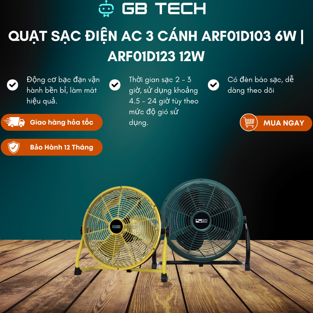 Quạt sạc điện AC 3 cánh ARF01D103 6W | ARF01D123 12W - Bảo hành 12 tháng