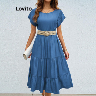 Đầm Lovito xếp tầng màu trơn phong cách thường ngày cho nữ LNL62241