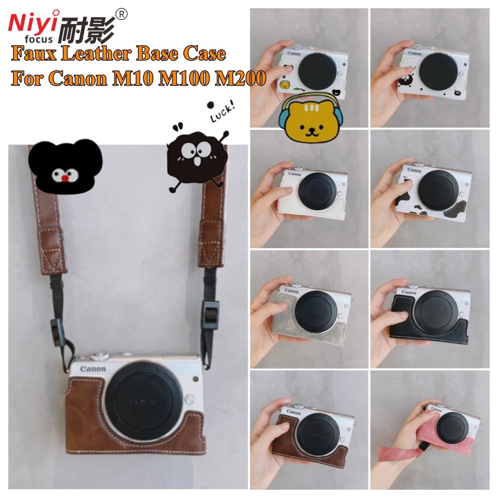 Canon M10 Giả Da Đế Dành Cho Canon EOS M100 M200 M10 Bảo Vệ Camera Nửa Nắp Gắn Cho M100 Túi Bảo Quản