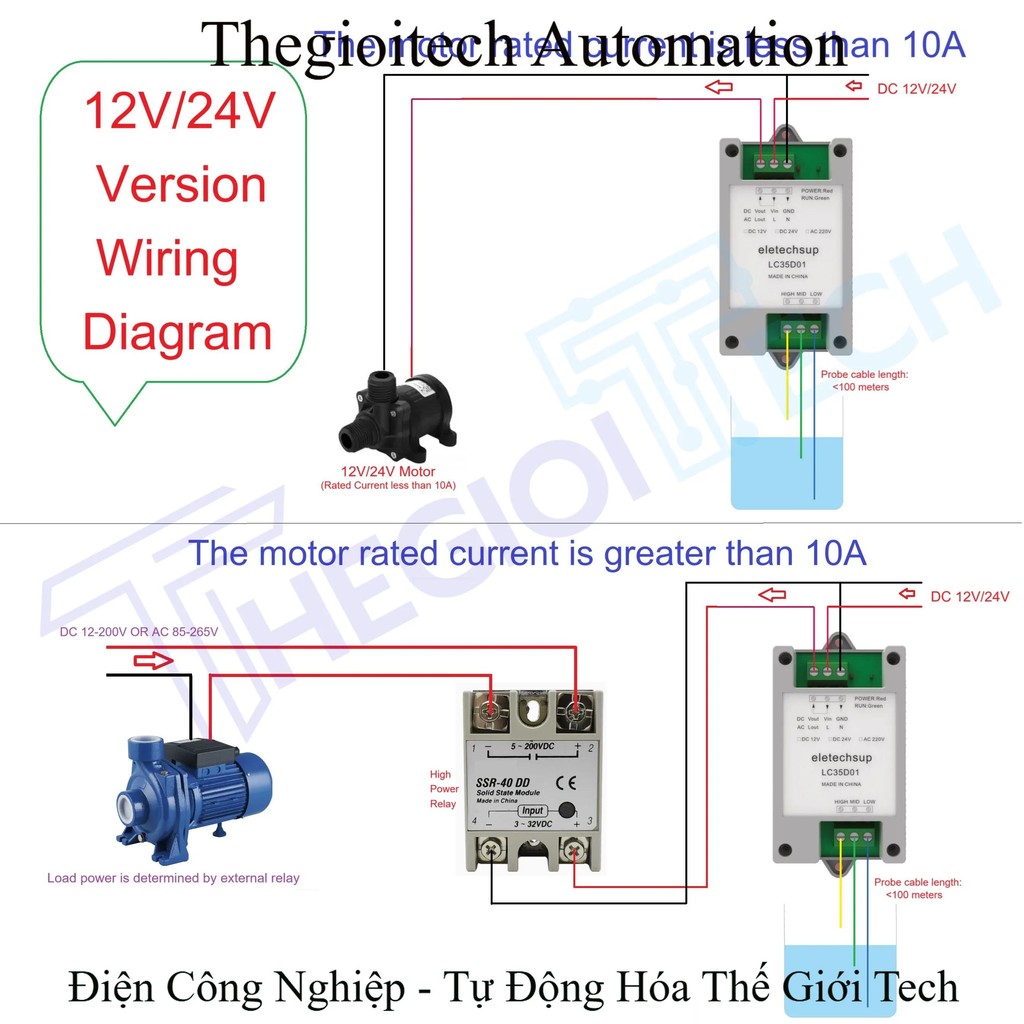 30A Auto Water Pump Controller Liquid Level Switch DC12/24V AC110/220V 304 Waterproof Rust-proof Wat